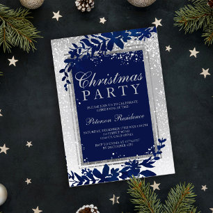 Invitation argent typographie feuille bleue neige élégante No
