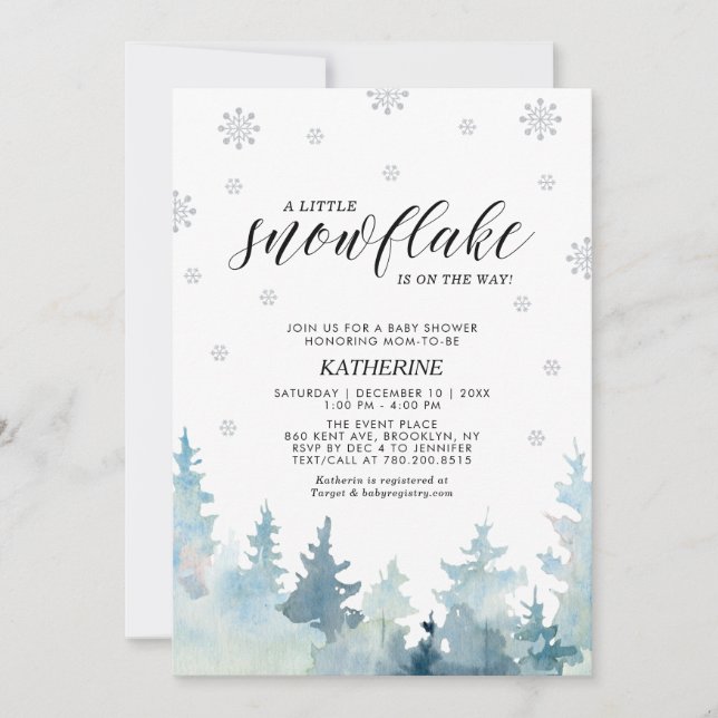 Invitation Argent Un petit Baby shower d'hiver des arbres de  (Devant)
