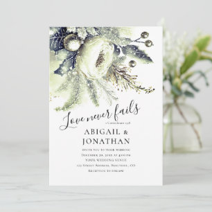 Invitation Argent vert hiver Floral Mariage chrétien Bible