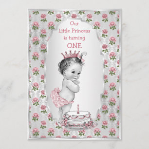 Invitation Argent Vintage Princesse rose Roses gâteau d'anniv