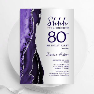 Invitation Argent violet Agate Surprise 80e anniversaire