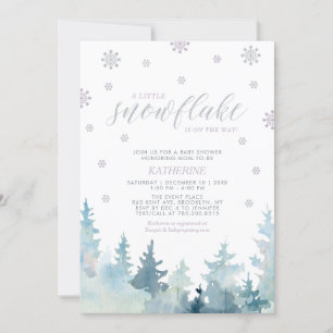 Invitation Argent & Violet   Flocon de neige Baby Shower d'hi