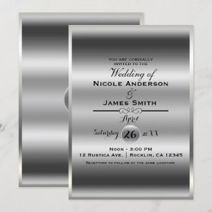 Invitation Argenté Brillant Métallisé Élégant Chic Mariage