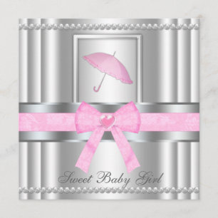 Invitation argenté et rose cintré chic de baby