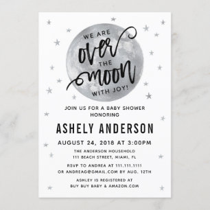Invitation argentée de baby shower de lune et