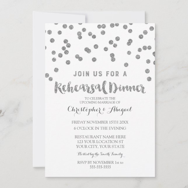 Invitation argentée de dîner de répétition (Dos)
