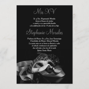 Invitation argentée de Quinceanera de mascarade