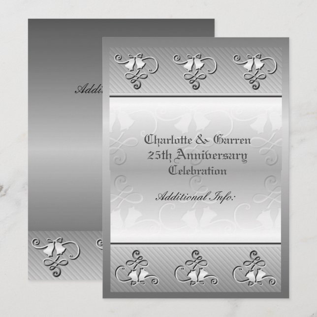 Invitation argentée pour les 25 ans de mariage ave (Devant / Derrière)