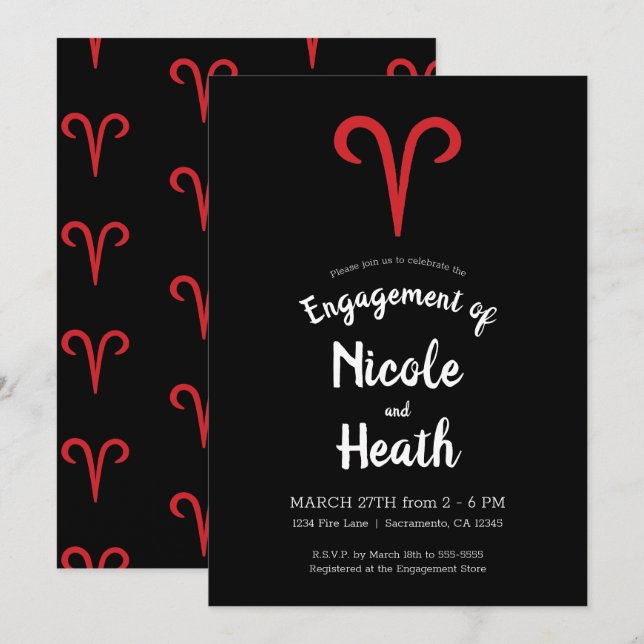 Invitation Aries Ram Zodiac Mars Avril Astrologie Fiançailles (Devant / Derrière)