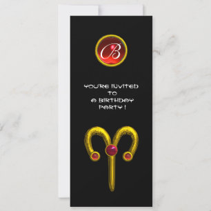 Invitation ARIES RUBY MONOGRAM, jaune vif noir rouge