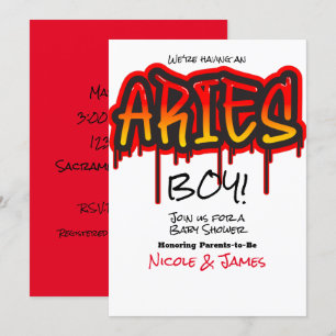 Invitation ARIES Signe du zodiaque de feu Rouge Baby Shower
