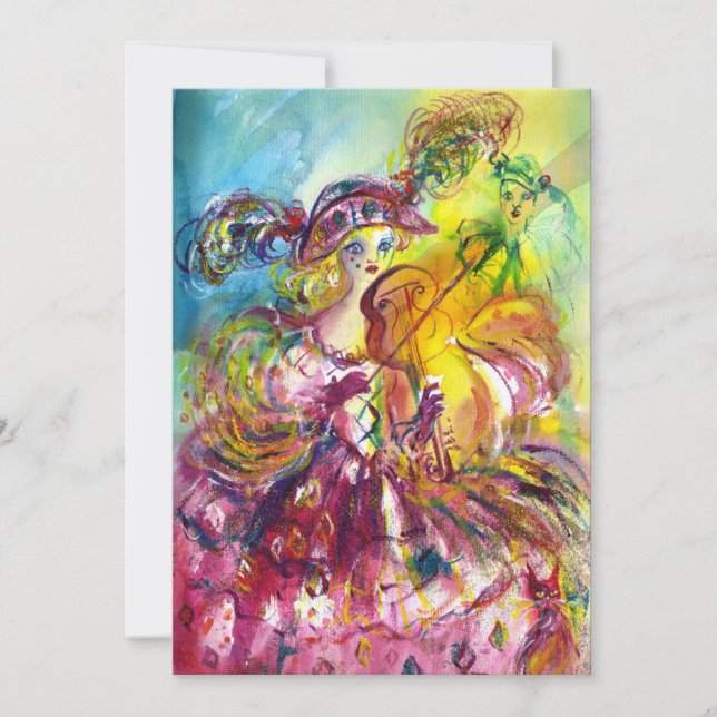 Invitation ARLECCHINA VIOLINIST Mardi Gras Masquerade Party (Devant)