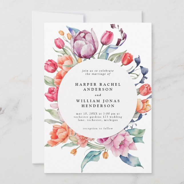 Invitation Armature ronde tulipe aquarelle (Devant)