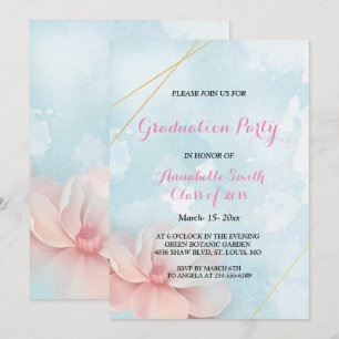Invitation Armature rose floral or cadre bleu eau Graduation