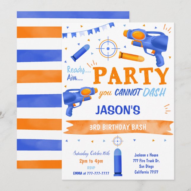 Invitation Arme à canon bleu et orange (Devant / Derrière)