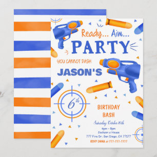 Invitation Arme à fléchettes bleu et orange