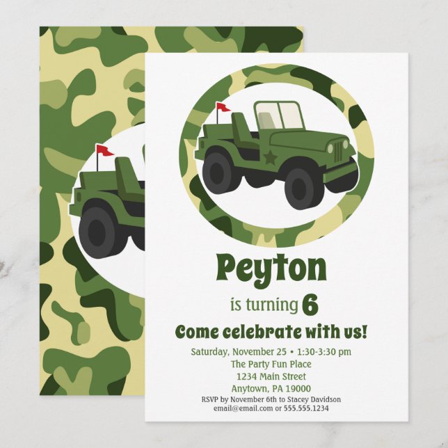 Invitation Armée Militaire Camo Boys fête d'anniversaire (Devant / Derrière)