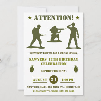 Invitation Armée verte Hommes, Militaire, Armée Camo fête d'a