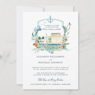 Invitation Armoiries de mariage de pêche côtière nautique   B
