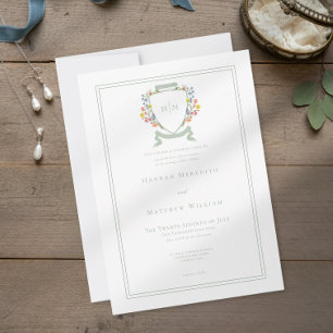 Invitation Armoiries Élégantes de Fleur Sauvage Pastel Poussi
