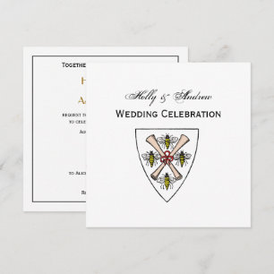 Invitation Armoiries Vintage 4 Abeilles Volutes sur Bouclier 