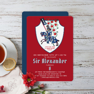 Invitation Armure Médiévale Rouge Blanc Rouge Chevalier Joute