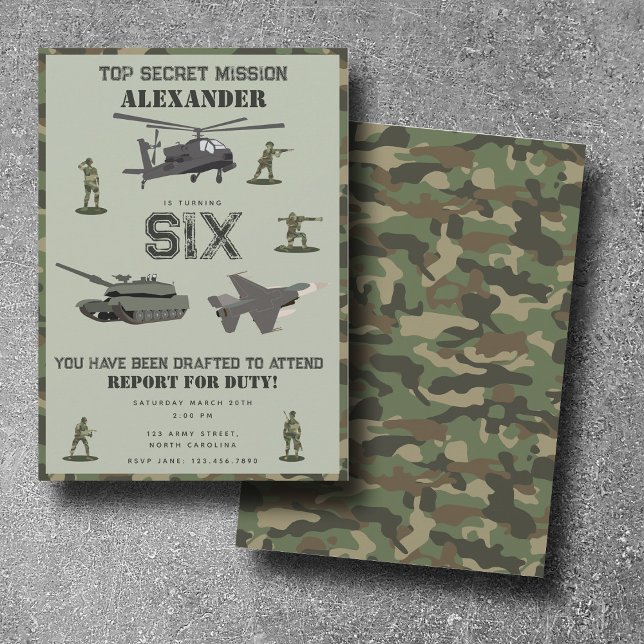Invitation Army Military Camouflage Green Camo Birthday (Army Military Camouflage Green Camo Birthday Invitation)