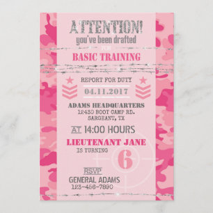Invitation Army Pink GI Jane Camouflage Anniversaire militair