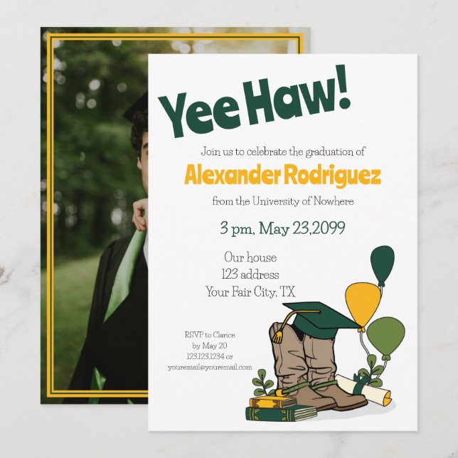Invitation Arrangement d'amorçage du capot de graduation vert (Devant / Derrière)