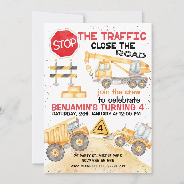 Invitation Arrêtez les travaux de construction de la route d' (Devant)