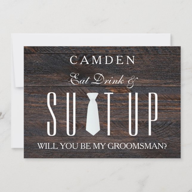 Invitation Arrière - plan de bois Suitup Serez-vous mon groom (Devant)
