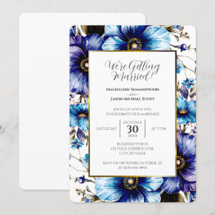 Invitation Arrière - plan Floral Blanc Or Bleu pourpre