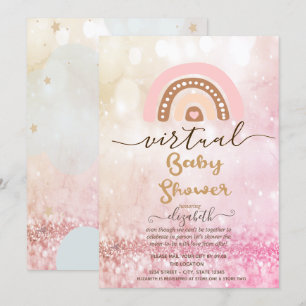 Invitation Arrière-plan flou de bébé virtuel avec arc-en-ciel