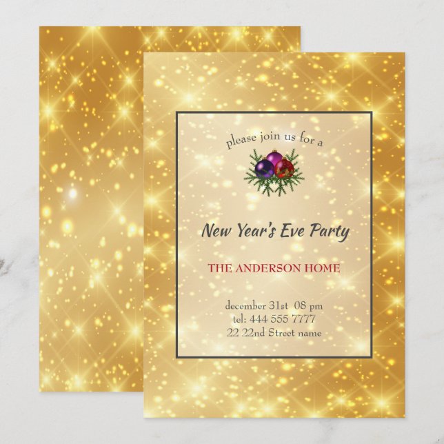 Invitation Arrière - plan Gold Sparkling (Devant / Derrière)
