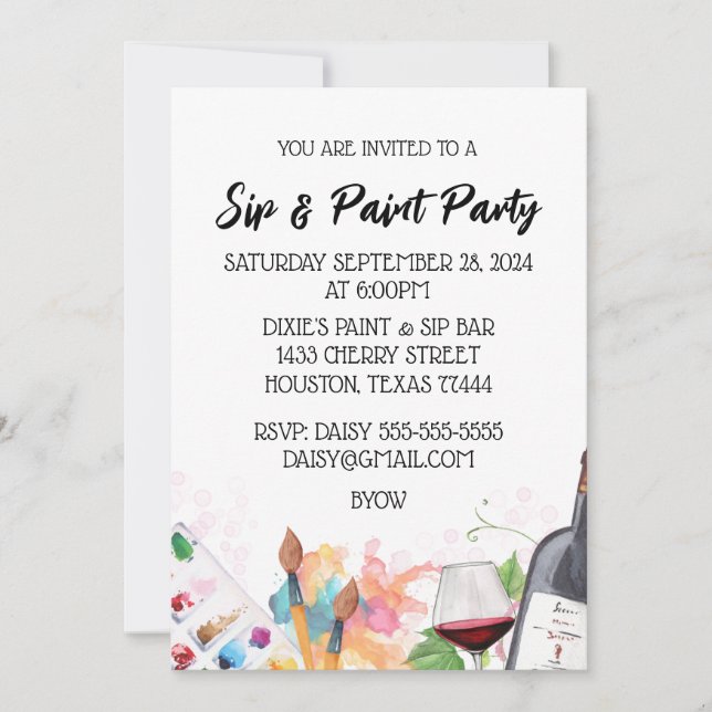 Invitation Arrière - plan léger Sip & Paint (Devant)