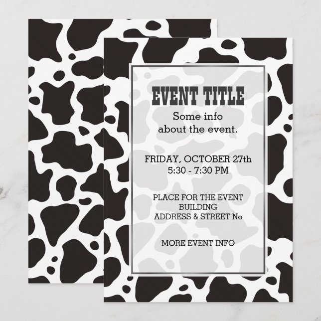 Invitation arrière - plan motif de vache (Devant / Derrière)