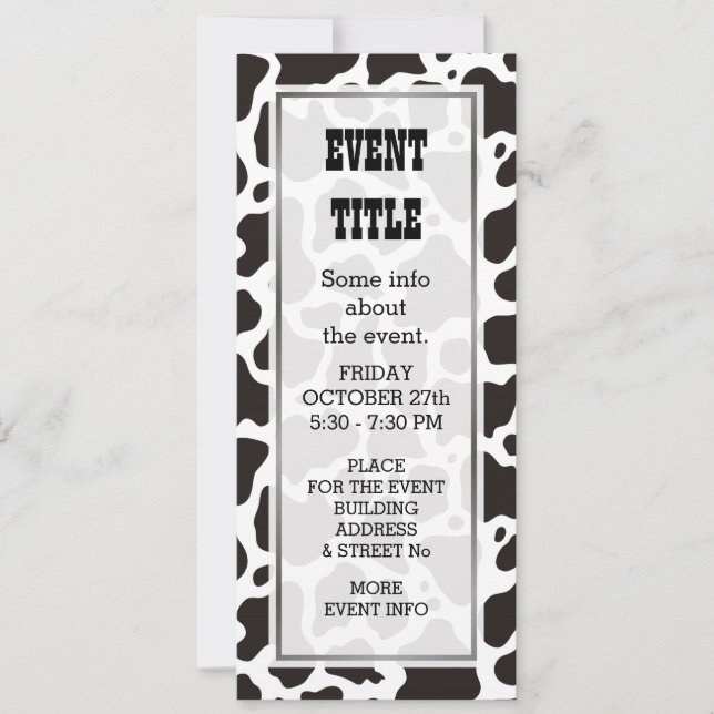 Invitation Arrière - plan motif de vache (Devant)