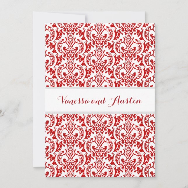 Invitation Arrière - plan personnalisé Red Mariage damassé A2 (Devant)