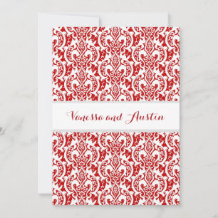 Invitation Arrière - plan personnalisé Red Mariage damassé A2