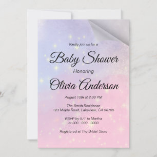 Invitation Arrière - plan Rose Et Bleu Avec Baby shower Étoil