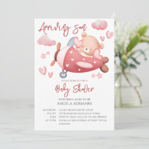 Invitation Arrivée bientôt rose ours en peluche minuscule pil