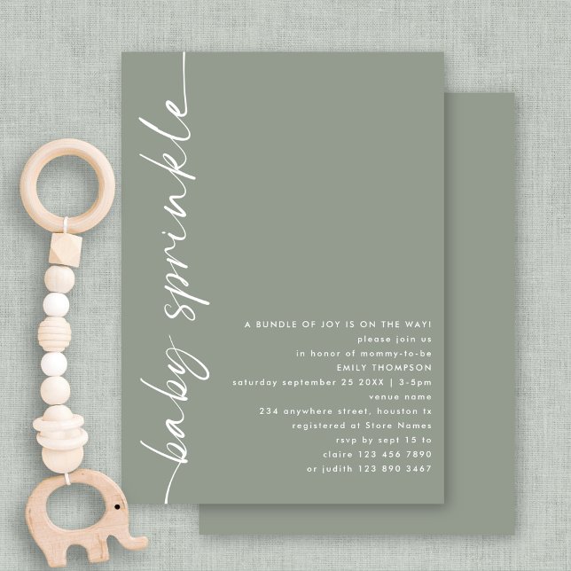 Invitation Arrosage de Baby shower de calligraphie pivoté (Front and back view available digially or printed)