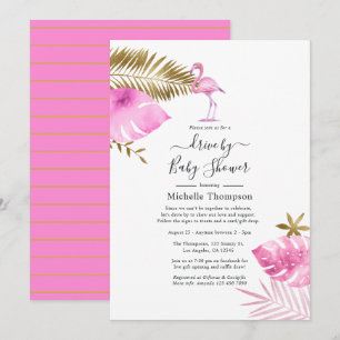 Invitation Arrosage de passage Flamant Rose et Or