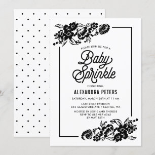 Invitation Arrosage pour bébé moderne et moderne en noir et b