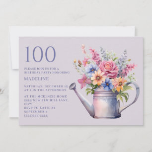 Invitation Arrosoir Fleur Peach Violet 100e Anniversaire
