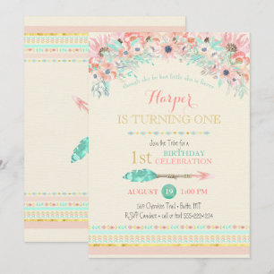 Invitation Arrow de pinte de la tribu Boho Floral Aquarelles