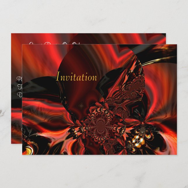 Invitation Art Abstract Jewelled Silk In Red (Front/Back)