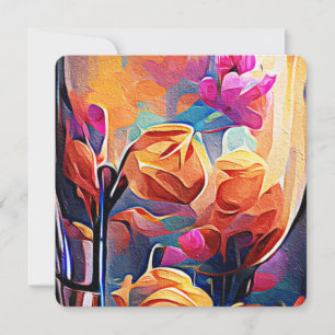 Invitation Art abstrait floral Fleurs orange rouge bleu