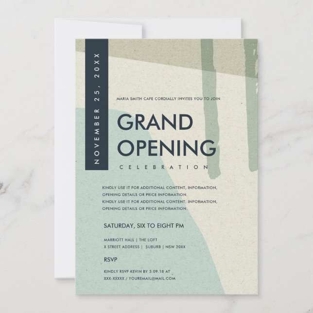 INVITATION ART ABSTRAIT MODERNE AQUA BLUE GRAND OUVERTURE (Devant)