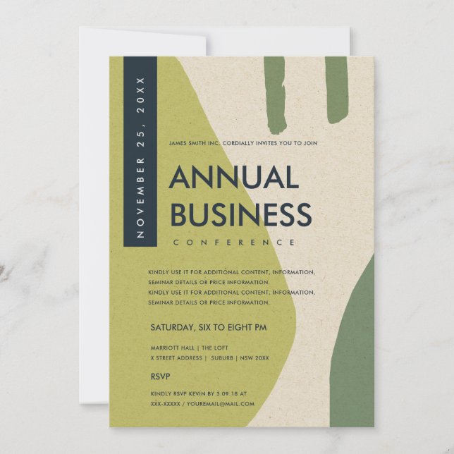 INVITATION ART ABSTRAIT MODERNE ÉVÉNEMENT DE CONFÉRENCE VERT  (Devant)